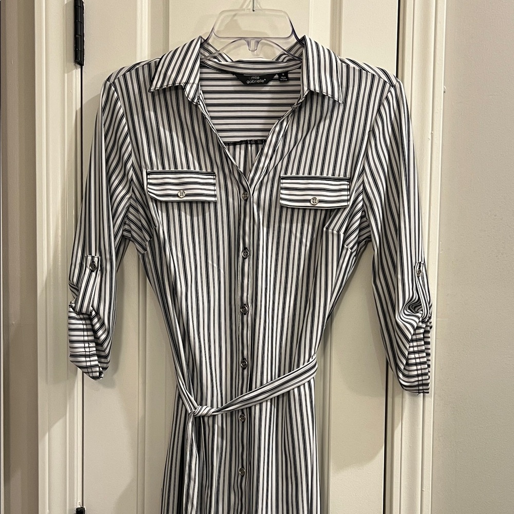 Mlle Gabrielle Black and White Striped Midi Dress